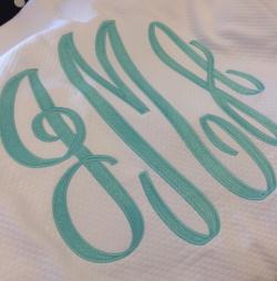 Large interlocking monogram (16") made this little girl's bedding look so pretty! Interlocking aqua monogram NULL