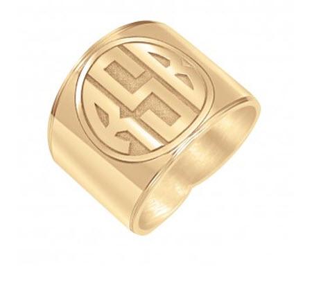 Monogrammed Cigar Band Ring with Recessed Block Font Silver and Solid Gold  Apparel & Accessories > Jewelry > Rings