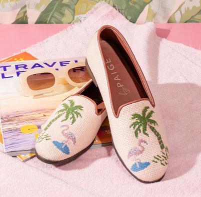  By Paige Light Pink Flamingo and Palm Tree Needlepoint Loafers  Apparel & Accessories > Shoes > Loafers